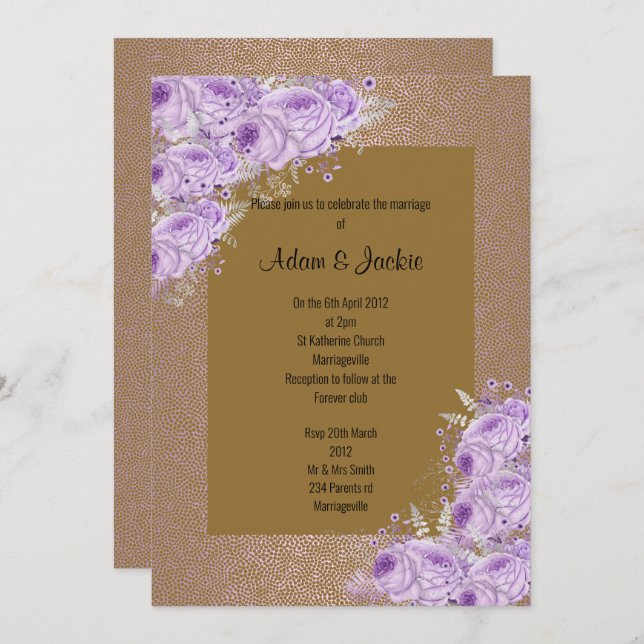 Modern Gold Abstract Purple floral ELEGANT Invitation (Front/Back)