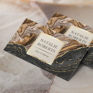 Modern Gold Agate Black Marble Luxury Salon Spa Business Card