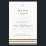 Modern Gold Anchor Nautical Wedding Menu Card<br><div class="desc">Modern and classic menu card perfect for nautical theme weddings and other events. It features a gold anchor illustration,  classic typography and stripes pattern. The texts are fully editable. Personalise by adding names,  date,  time and other menu details.</div>
