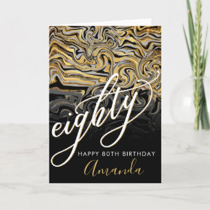 Modern Gold And Black 80th Birthday Card
