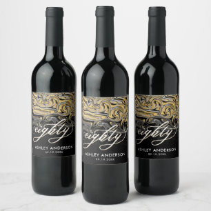 Modern Gold And Black 80th Birthday Wine Label