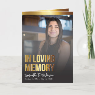 Modern Gold and Black Bold Photo Funeral Program