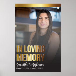 Modern Gold and Black Bold Photo Funeral Program Poster