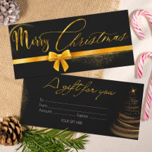 Modern gold and black christmas gift card voucher