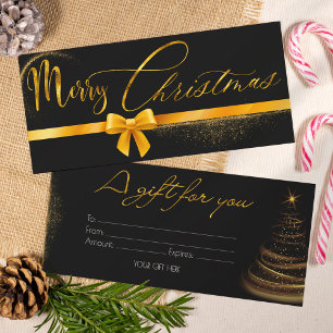 Modern gold and black christmas gift card voucher