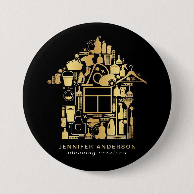 Modern Gold And Black Cleaning Services 7.5 Cm Round Badge (Front)