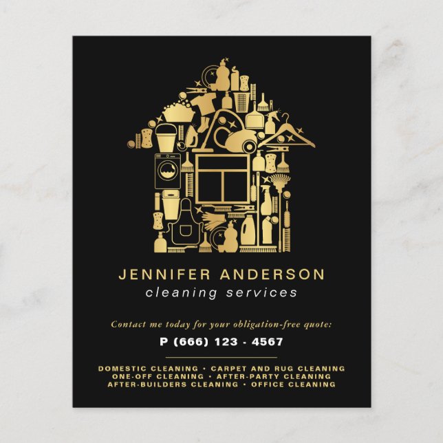 Modern Gold And Black Cleaning Services Flyer (Front)