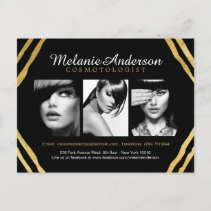 Modern Gold and Black Deco Makeup Artist Comp Card