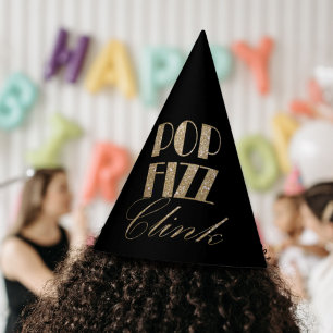 Modern Gold and Black Party Pop Fizz Clink Hat