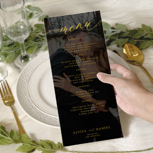 Modern gold and black photo wedding menu