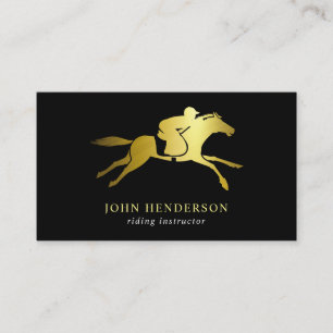 Modern Gold And Black Riding Instructor Business Card