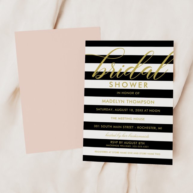 Modern Gold and Black Stripes Bridal Shower Invitation (Creator Uploaded)