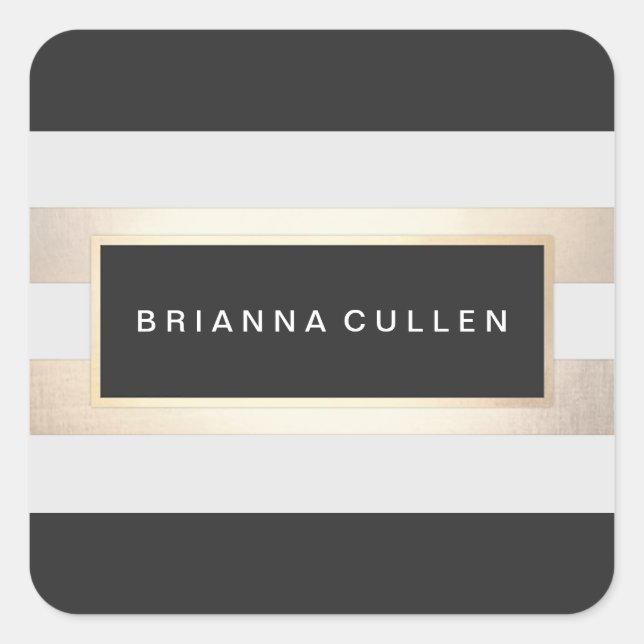 Modern Gold and Black  Stripes Square Sticker (Front)