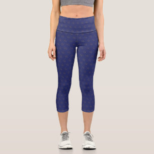 Modern gold and blue stars pattern Stylish chic Capri Leggings