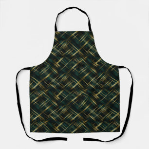 Modern Gold And Dark Green Plaid Apron