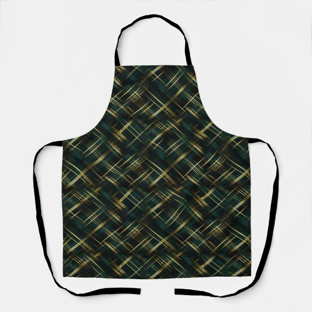 Modern Gold And Dark Green Plaid  Apron (Front)
