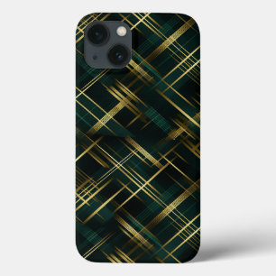 Modern Gold And Dark Green Plaid iPhone 13 Case