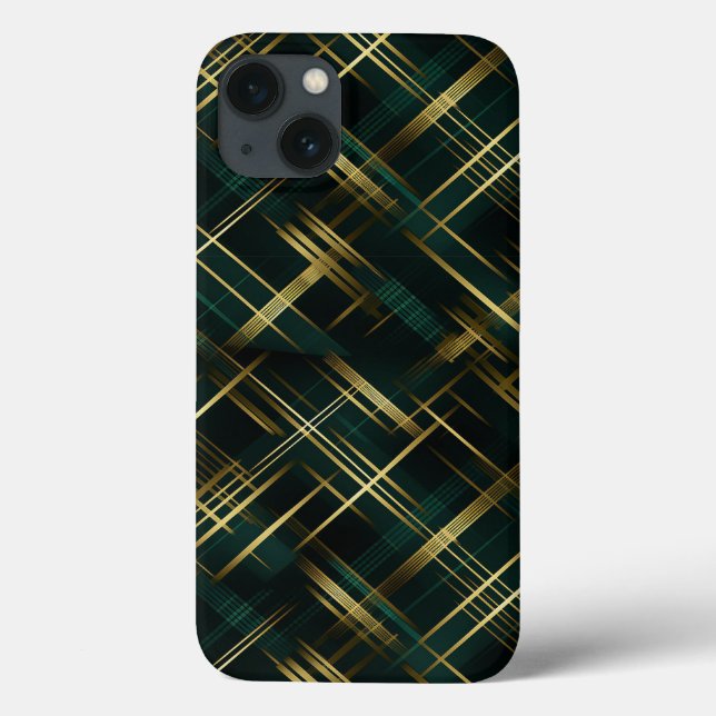 Modern Gold And Dark Green Plaid  Case-Mate iPhone Case (Back)