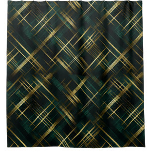 Modern Gold And Dark Green Plaid Shower Curtain
