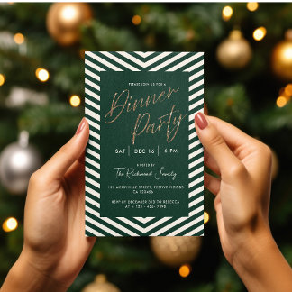Modern Gold and Green Holiday Dinner Party Invitation