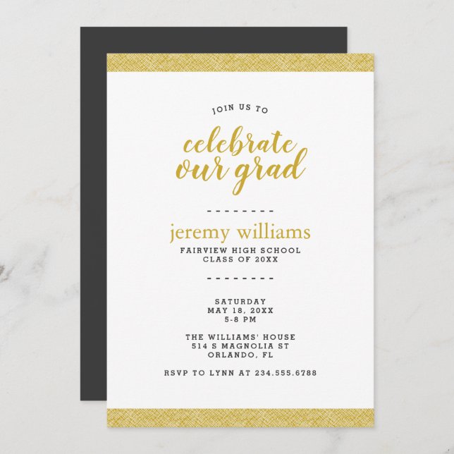 Modern Gold and Grey Graduation Party Invitation (Front/Back)