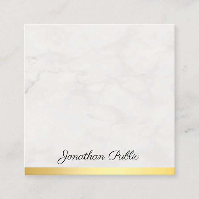 Modern Gold And Marble Elegant Hand Script Text Square Business Card (Front)