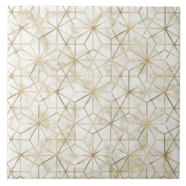 Modern gold and marble geometric star flower image ceramic tile (Front)
