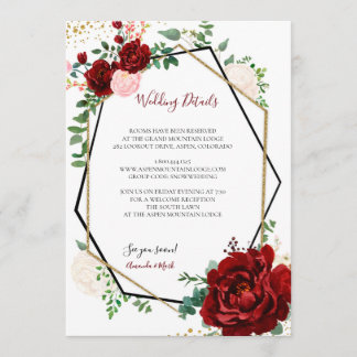 Modern Gold and Merlot Geometric Wedding Insert Invitation