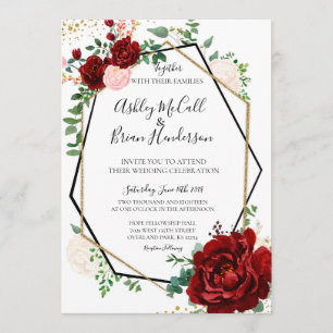 Modern Gold and Merlot Geometric Wedding Invite