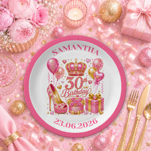 Modern Gold And Pink Sparkle 30th Birthday Paper P Plate