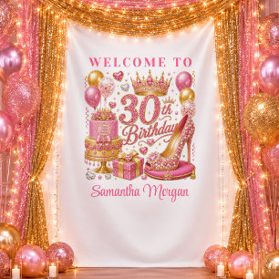 Modern Gold And Pink Sparkle 30th Birthday Party B Tapestry