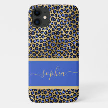 Modern Gold and Royal Leopard Print Personalised 