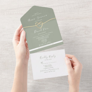 Modern Gold and Sage Green Wedding All In One Invitation
