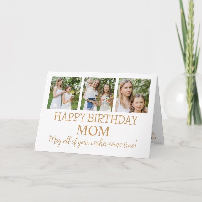 Modern Gold And White 3 Photos Mum Birthday  Card (Front)