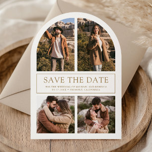 Modern Gold and White Arch Photo Collage Wedding Save The Date