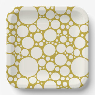 Modern Gold and White Champagne Bubbles Paper Plate