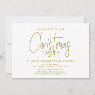 Modern Gold and White Christmas Party Invitation