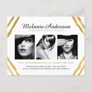 Modern Gold and White Makeup Artistry Comp Card