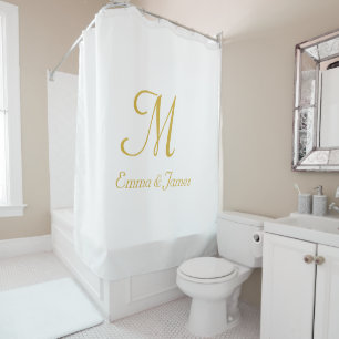 Modern Gold and White Monogram Name Custom Shower Curtain