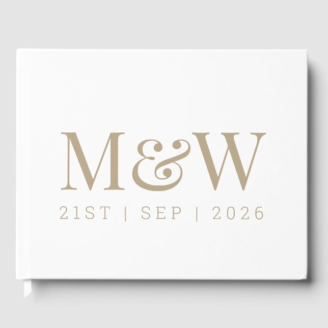 Modern Gold and White Monogram Wedding Guest Book (Front)