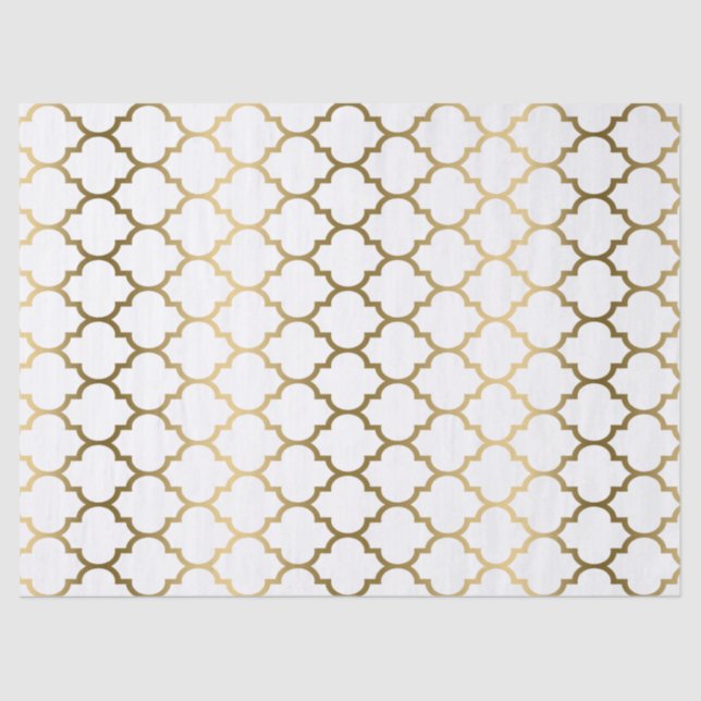 Modern Gold And White Quatrefoil Pattern Tissue Paper (Front)