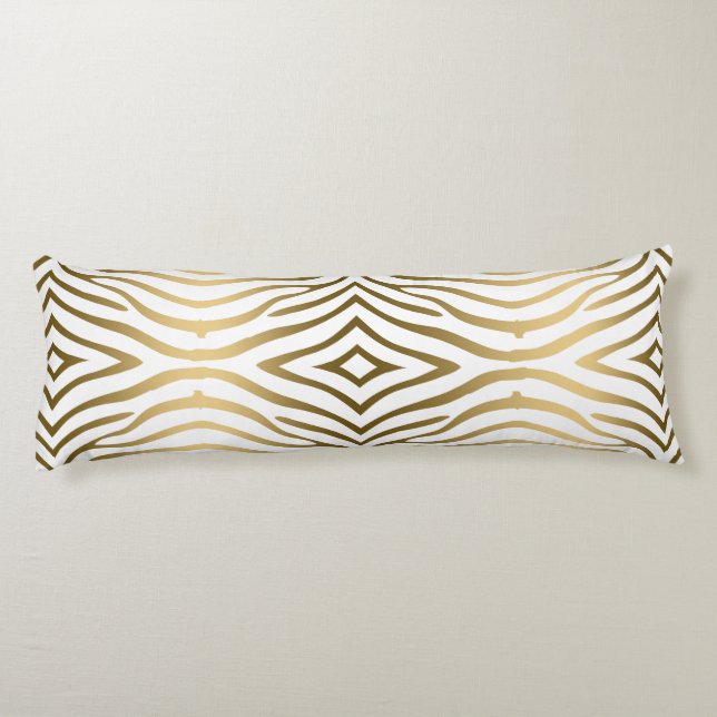 Modern Gold And White Zebra Stripes Body Cushion (Back)