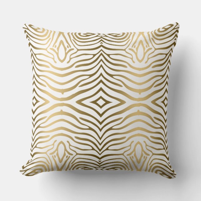 Modern Gold And White Zebra Stripes Cushion (Front)