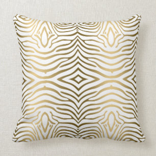 Modern Gold And White Zebra Stripes Cushion