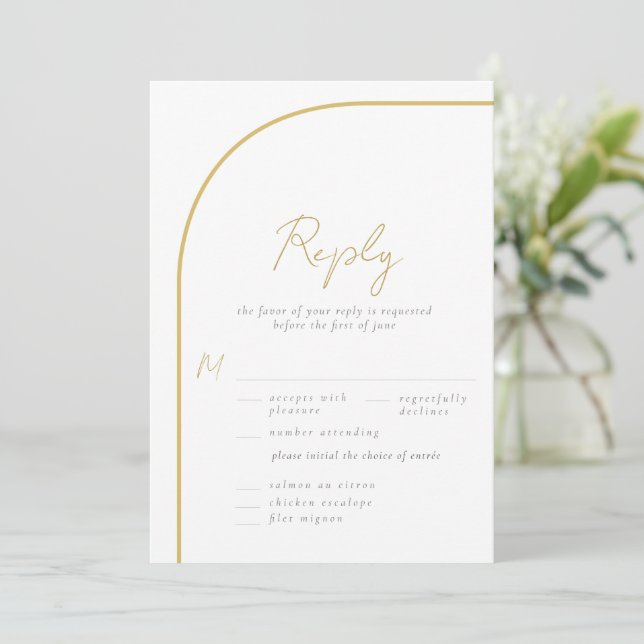 Modern Gold Arch Calligraphy Wedding Meal RSVP (Standing Front)