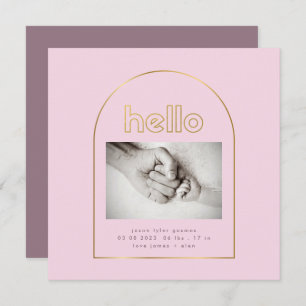 modern gold arch foil hello baby girl birth announcement