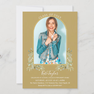 Modern Gold Arch Greenery Photo Graduation Party I Invitation