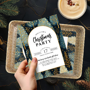 Modern Gold Arch Holiday Forest Christmas Party Invitation
