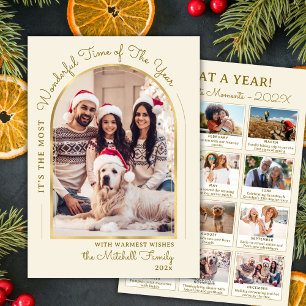 Modern Gold Arch Year in Review 13 Photo Collage Holiday Card