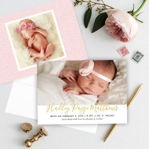Modern Gold Baby Girl Photo Birth Announcement